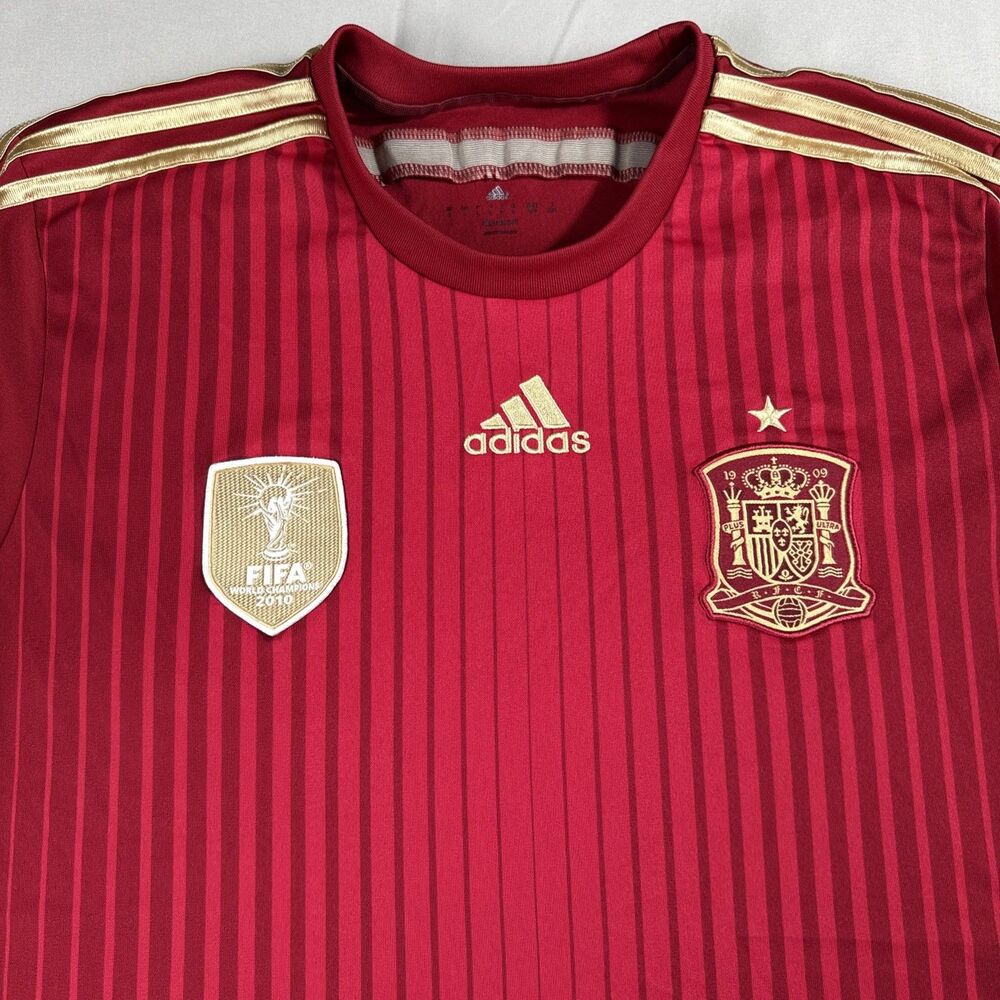 Spain FIFA World 2010 Championship Men's Adidas Red-Gold Soccer Jersey Size L